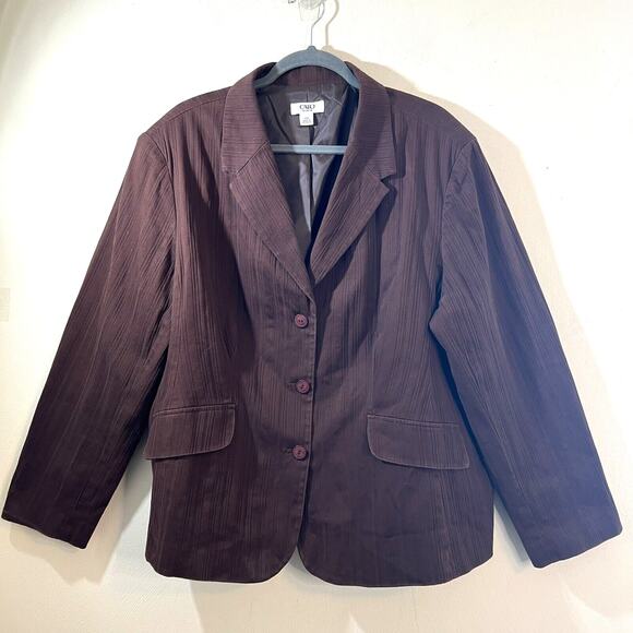 Cato 3 Button Blazer Sz 22W Cotton Blend Textured Brown Corpcore Career Chic - Picture 1 of 8